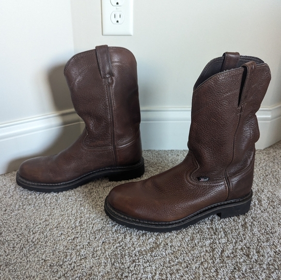Justin Work Boots Brown Leather Pull On Wk4920 sz 8.5 EE main image 4